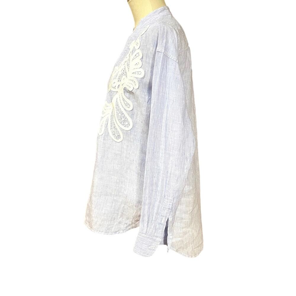 Lauren Ralph Lauren Linen Tunic Blue White Medium - Picture 3 of 6